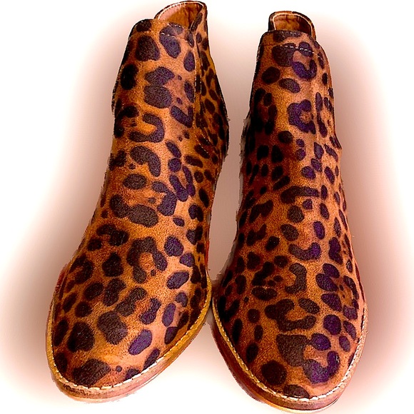 Beast Fashion Leopard Print Ankle Boot Slip On Calf Hair short heel - Picture 5 of 9